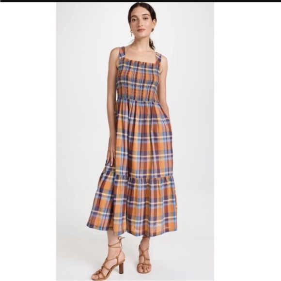 Trovata Birds of Paradis Dolores Plaid Smock Midi Dress Large L - Picture 2 of 12